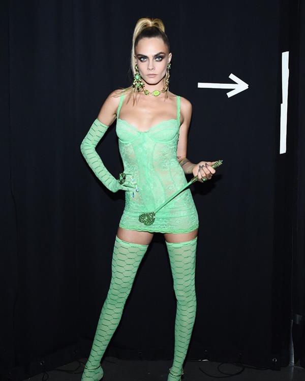 Cara Delevingne sexy see through green lingerie with Rihanna for Fenty.

























