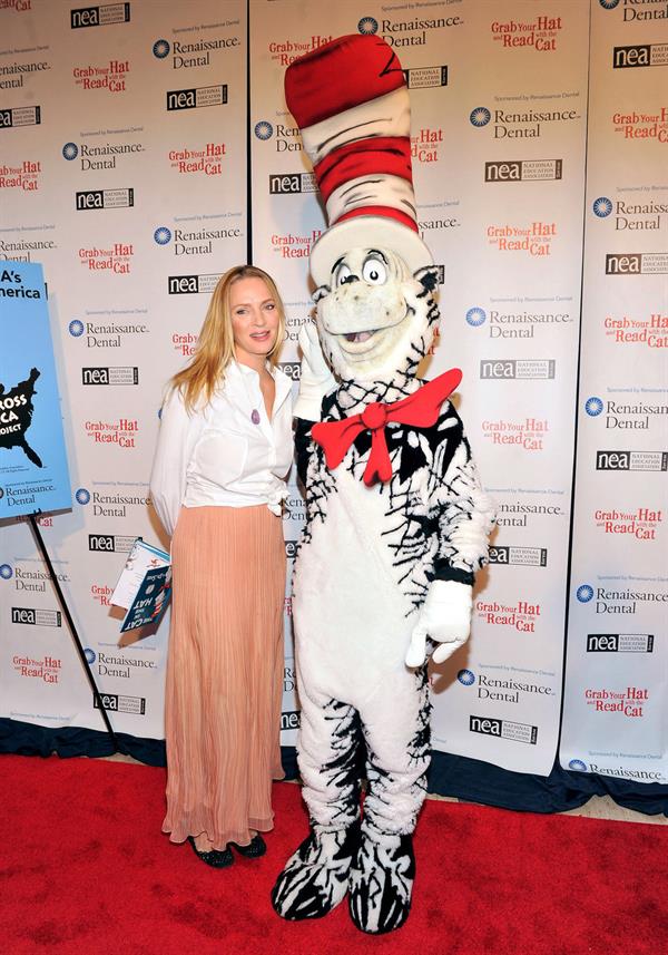 Uma Thurman joins Cat In The Hat On NEA's Read Across America Day at New York Public Library (01.03.0213) 