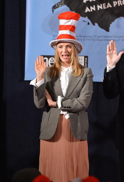 Uma Thurman joins Cat In The Hat On NEA's Read Across America Day at New York Public Library (01.03.0213) 