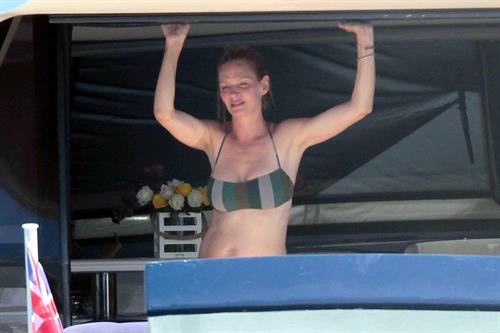 Uma Thurman on a yacht in St Trope July 6, 2013 