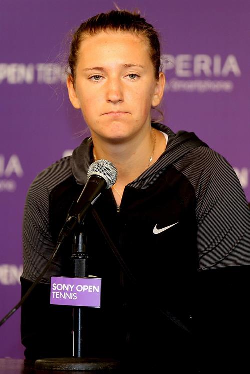 Victoria Azarenka at Press Conference during Sony Open at Crandon Park Tennis Center in Key Biscayne March 22, 2013 