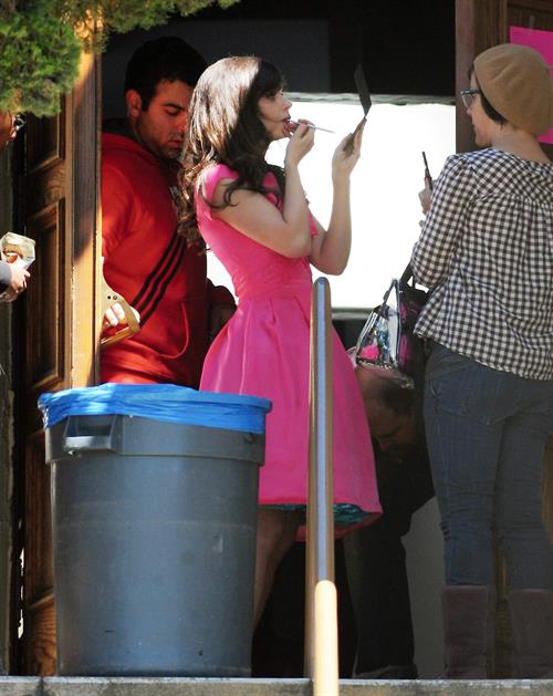 Zooey Deschanel On Set of a Music Video Shooting in Los Angeles April 16, 2013 