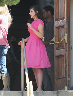 Zooey Deschanel On Set of a Music Video Shooting in Los Angeles April 16, 2013 