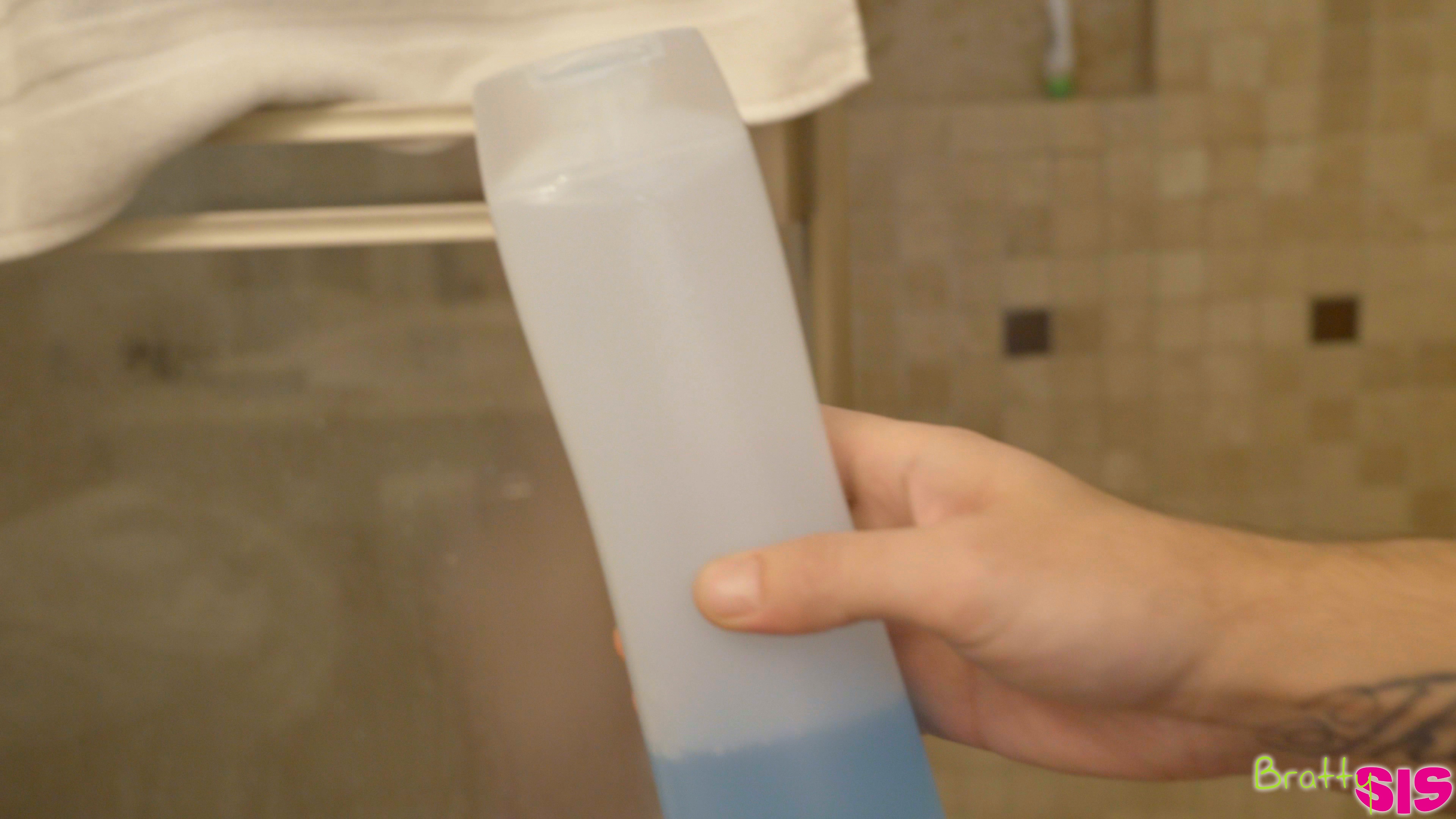 Young nubile hottie Lily Moon leaves the shower and sucks her stepbrother off before he bangs her slippery bald pussy