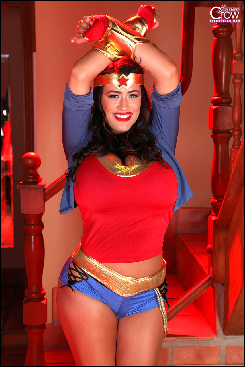 Leanne Crow dresses up as a busty Wonder Woman for Halloween