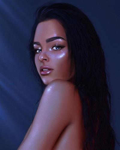 Addison Rae nude new artsy photo with her posing topless covering her boobs with her arm.