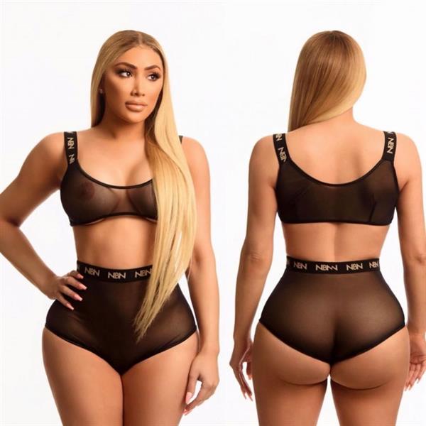 Nikki Mudarris aka MissNikkiiBaby boobs in completely see through lingerie showing off her big tits and sexy ass booty in matching bra and underwear.
