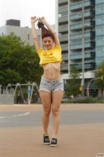 Madeline Escobar Yellow Top and Shorts